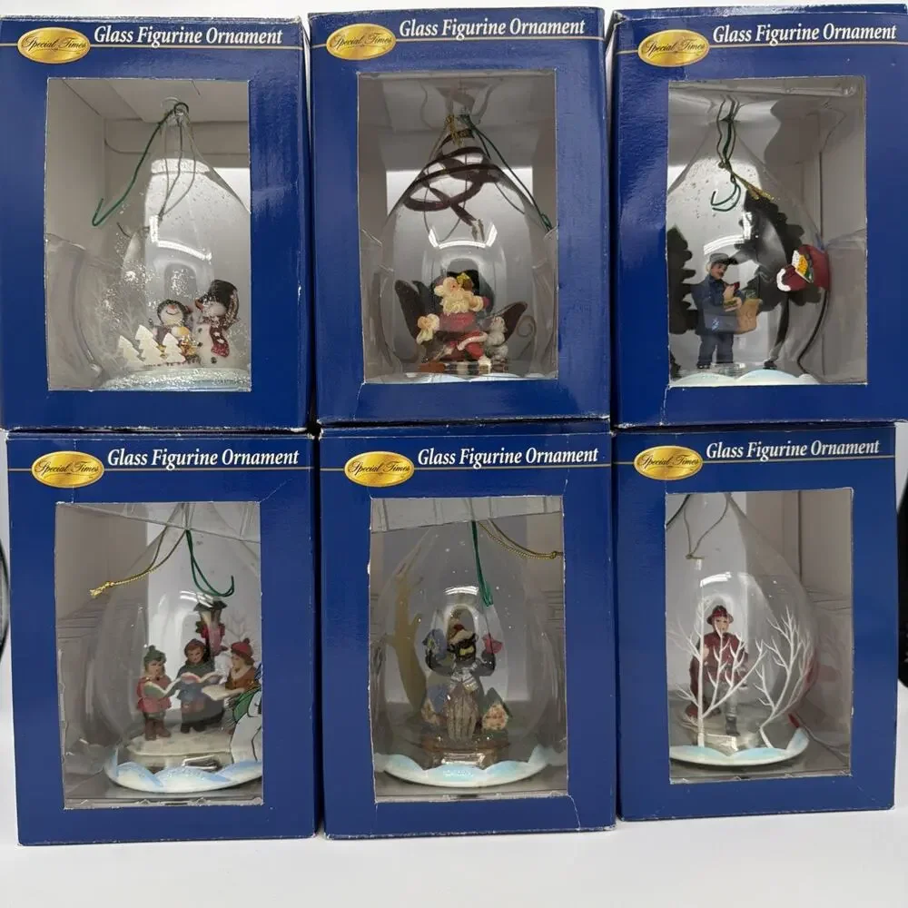 Special Times Glass Figurine Ornaments set of 6 Hand-painted Christmas Y2K Mail